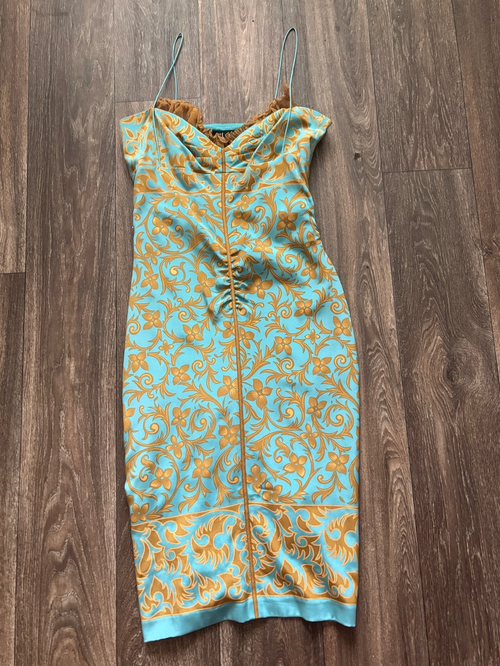 Turquoise and Mustard Floral Sheath Dress